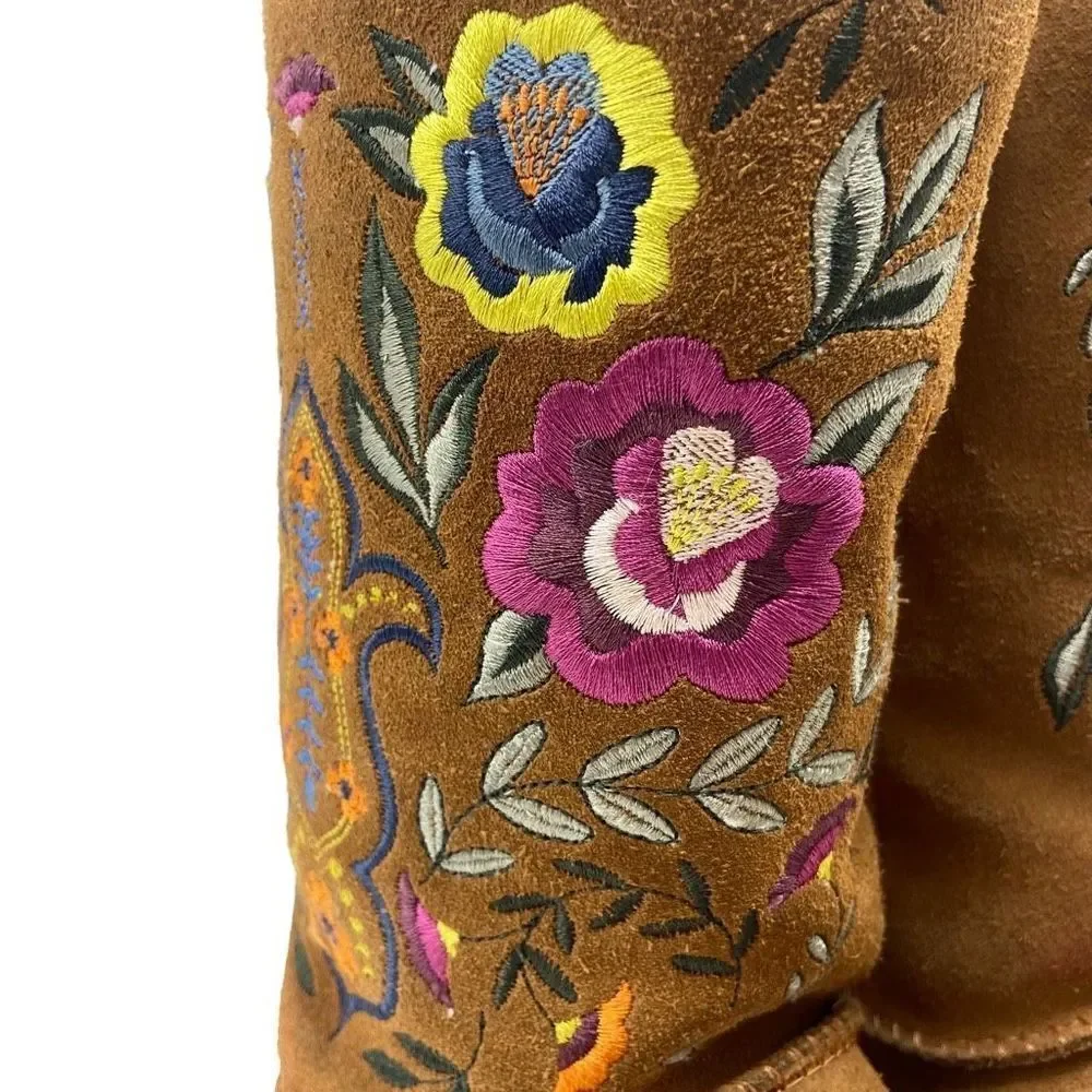 UGG Women's Juliette Embroidered Boots Chestnut Suede Brown Size 7 - Picture 9 of 11